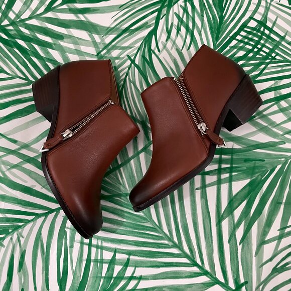 Vionic Jolene Brown Burnished Leather Ankle Booties Size 7.5 - Picture 1 of 10